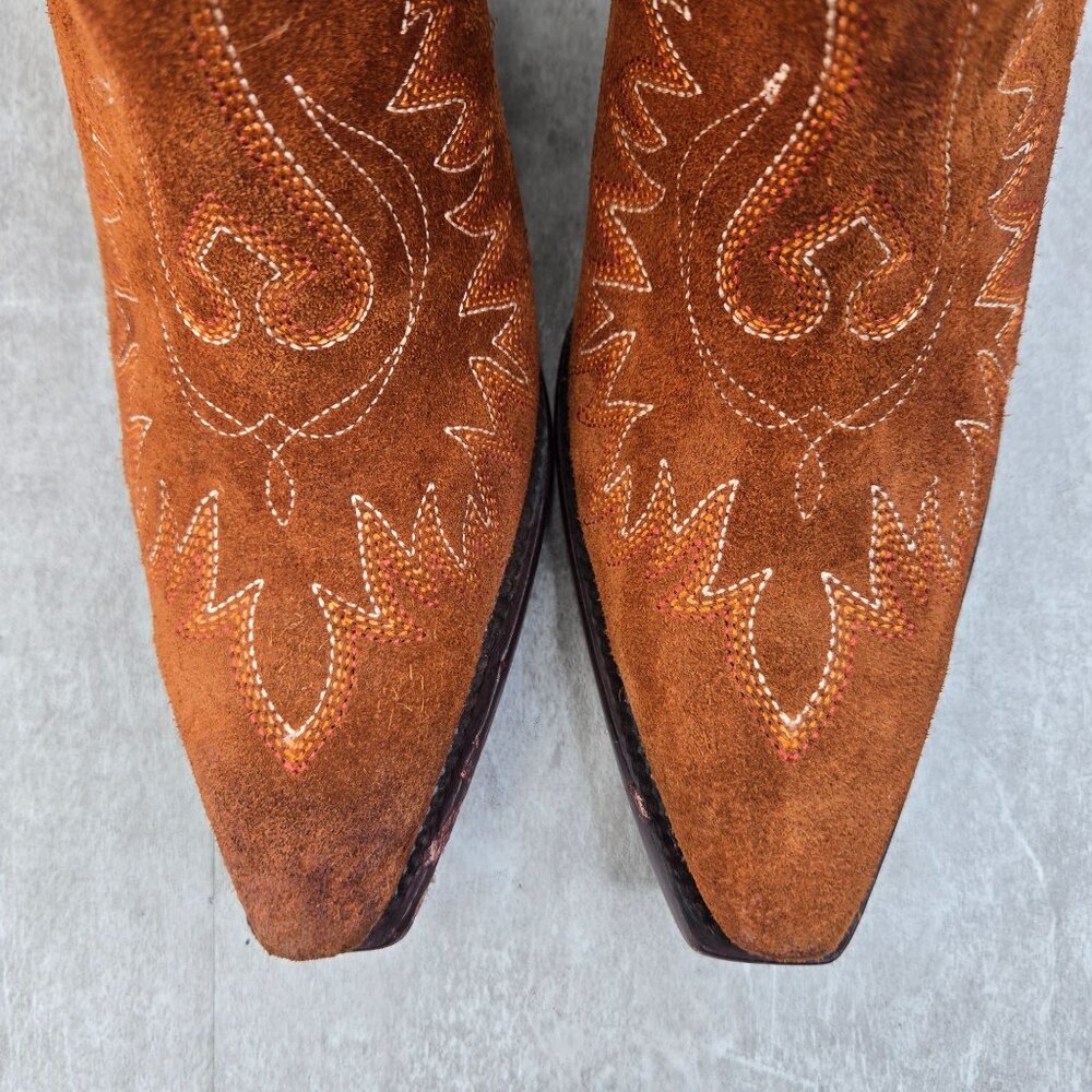 Ariat Western Booties 8.5 Brown Suede Embroidered Pointed Toe Cowgirl Ankle Boot - Picture 9 of 12